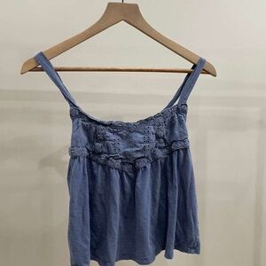 Rewind Blue Embroidered Cotton Camisole Tank